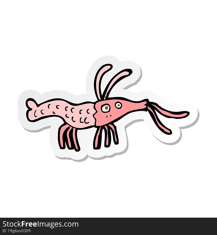 sticker of a cartoon shrimp