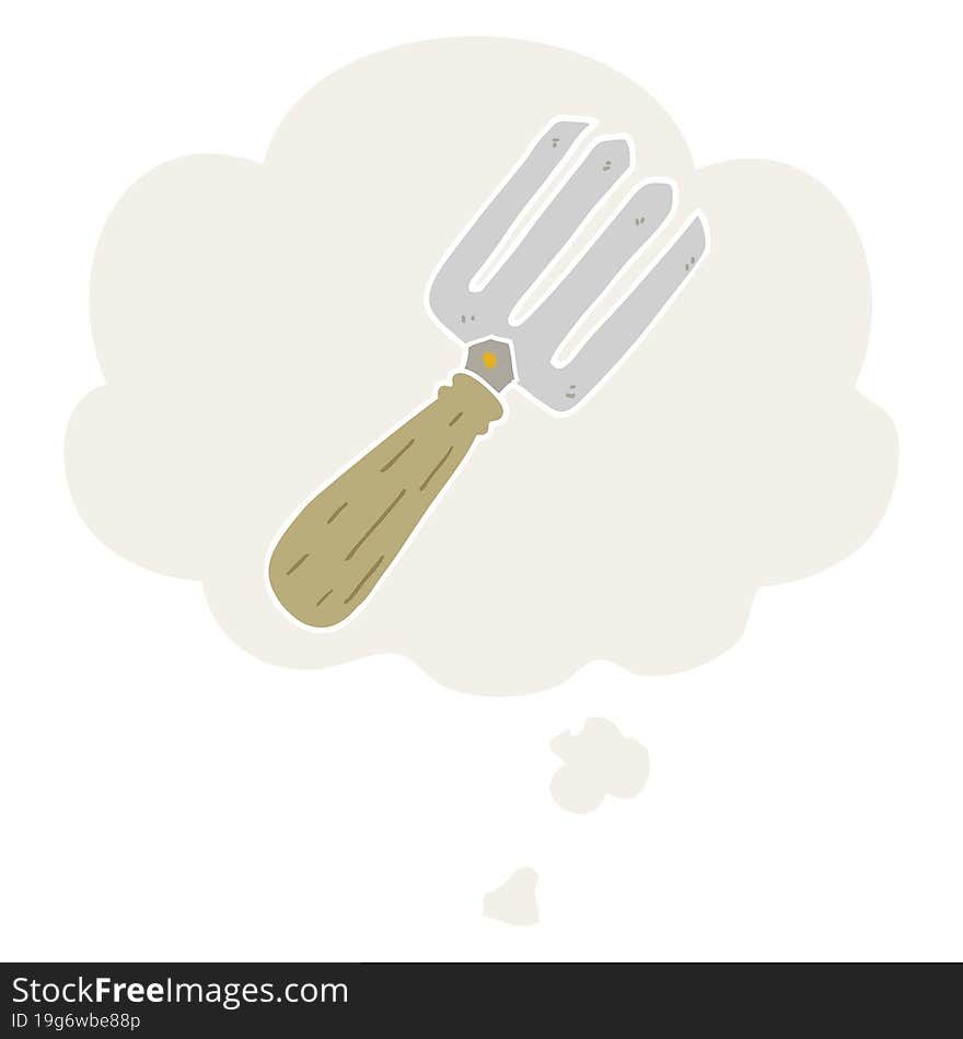 Cartoon Fork And Thought Bubble In Retro Style