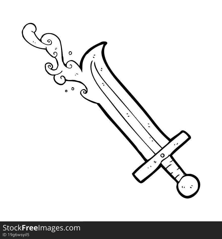 black and white cartoon bloody sword