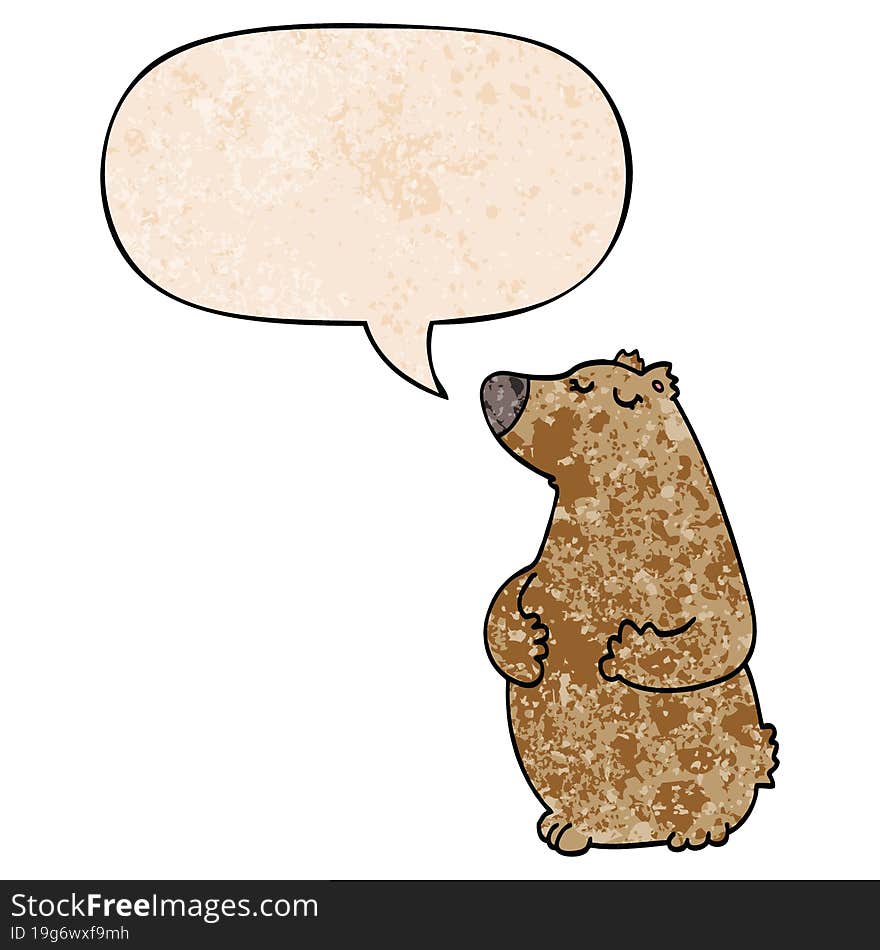 cartoon bear and speech bubble in retro texture style