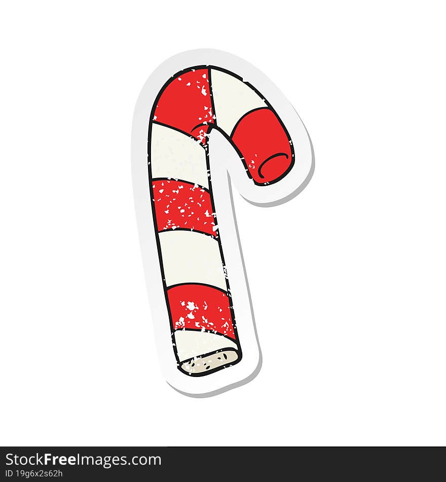 retro distressed sticker of a cartoon candy cane