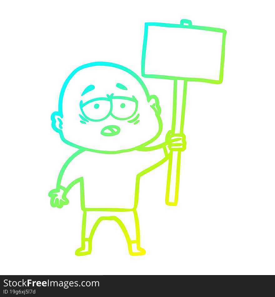 Cold Gradient Line Drawing Cartoon Tired Bald Man