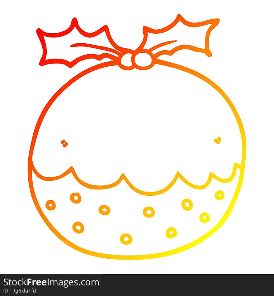 warm gradient line drawing cartoon christmas pudding