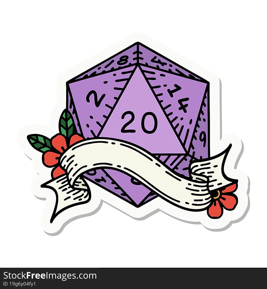 natural twenty D20 dice roll sticker