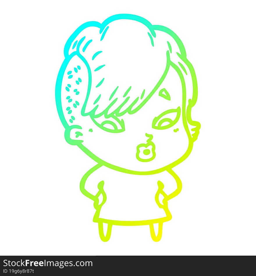 cold gradient line drawing cartoon surprised girl