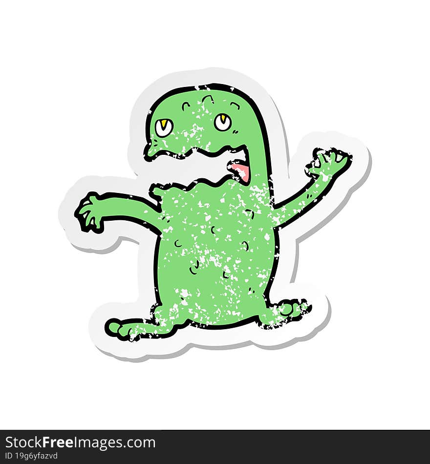 retro distressed sticker of a cartoon funny frog