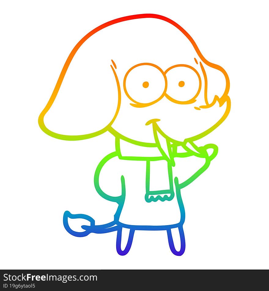 rainbow gradient line drawing happy cartoon elephant