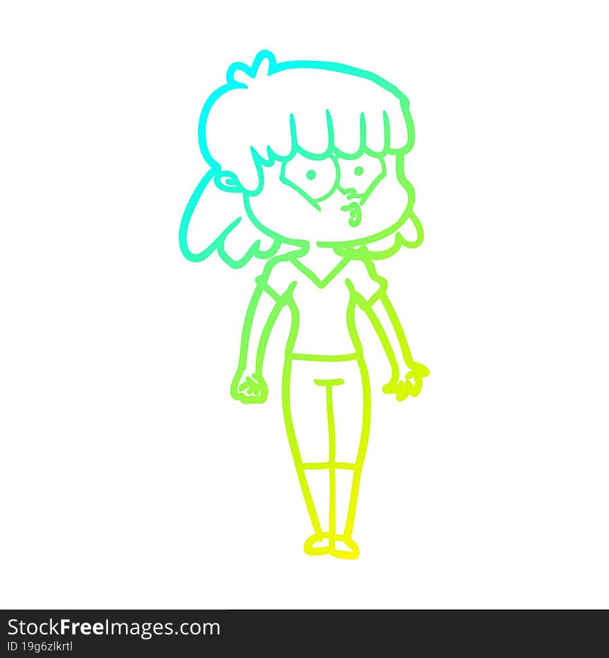 cold gradient line drawing cartoon whistling girl