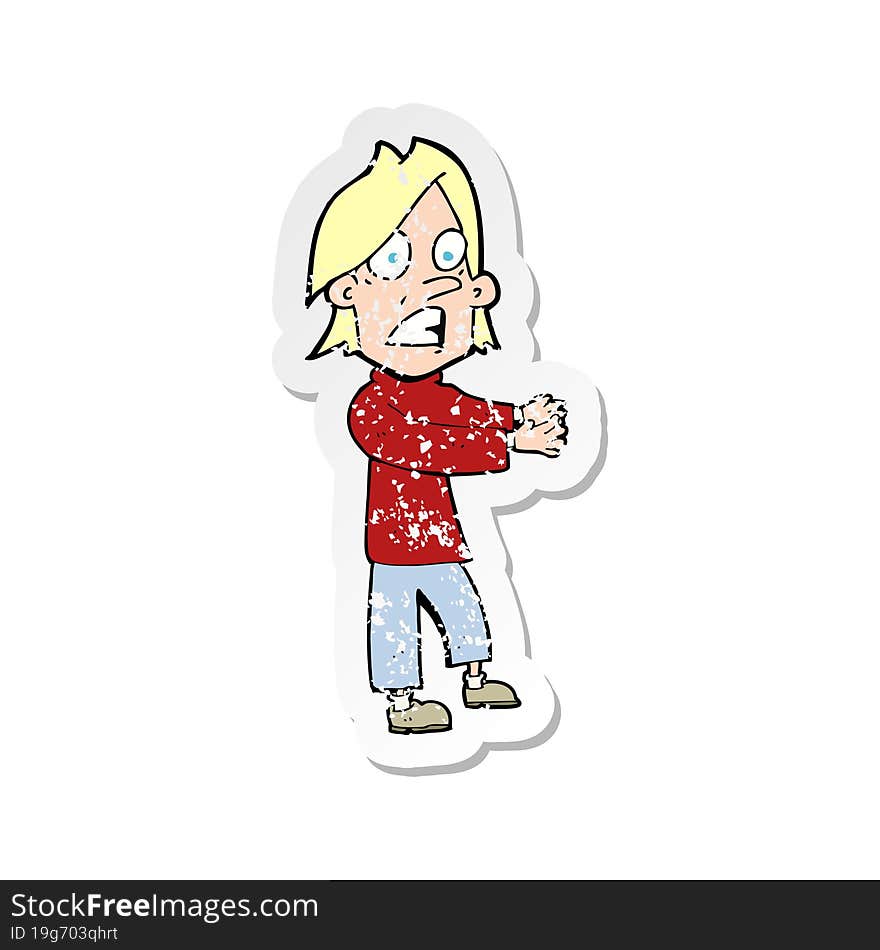 retro distressed sticker of a cartoon shocked man