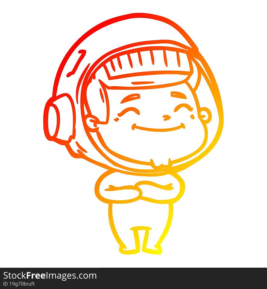 warm gradient line drawing of a happy cartoon astronaut