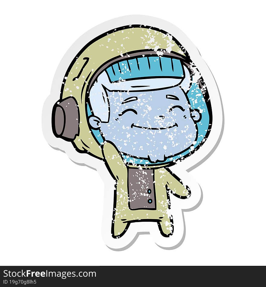 Distressed Sticker Of A Happy Cartoon Astronaut