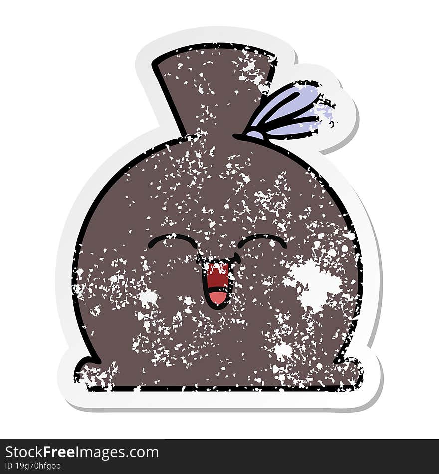 distressed sticker of a cute cartoon sack