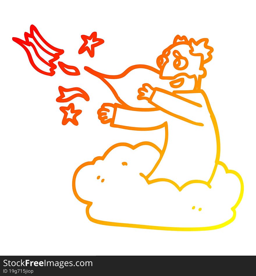 Warm Gradient Line Drawing Cartoon God On Cloud