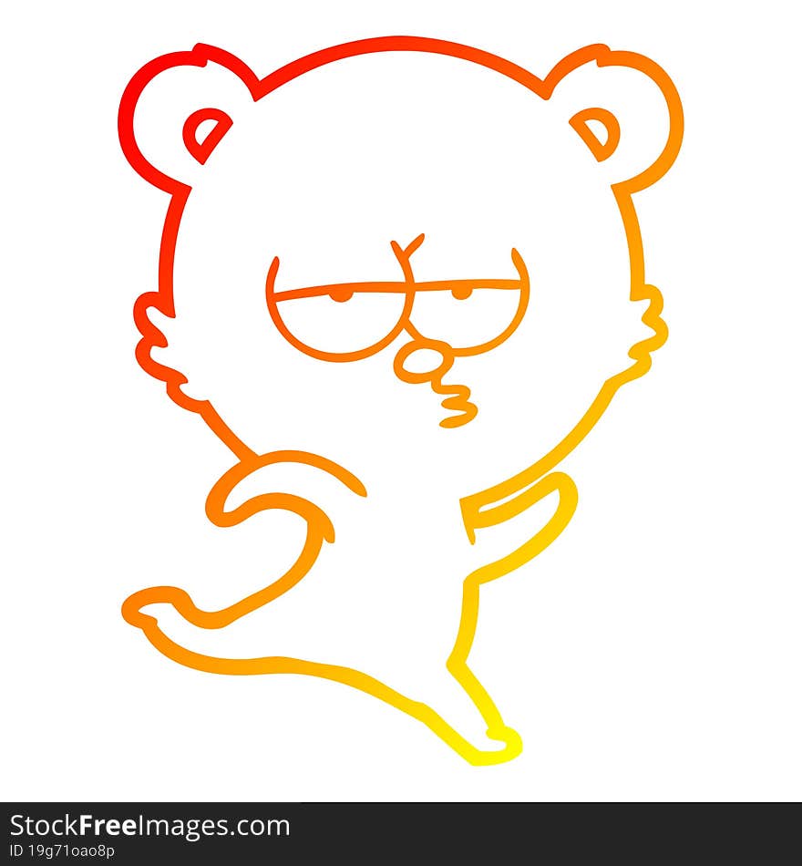 Warm Gradient Line Drawing Running Bear Cartoon