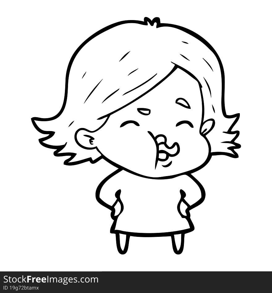 cartoon girl pulling face. cartoon girl pulling face