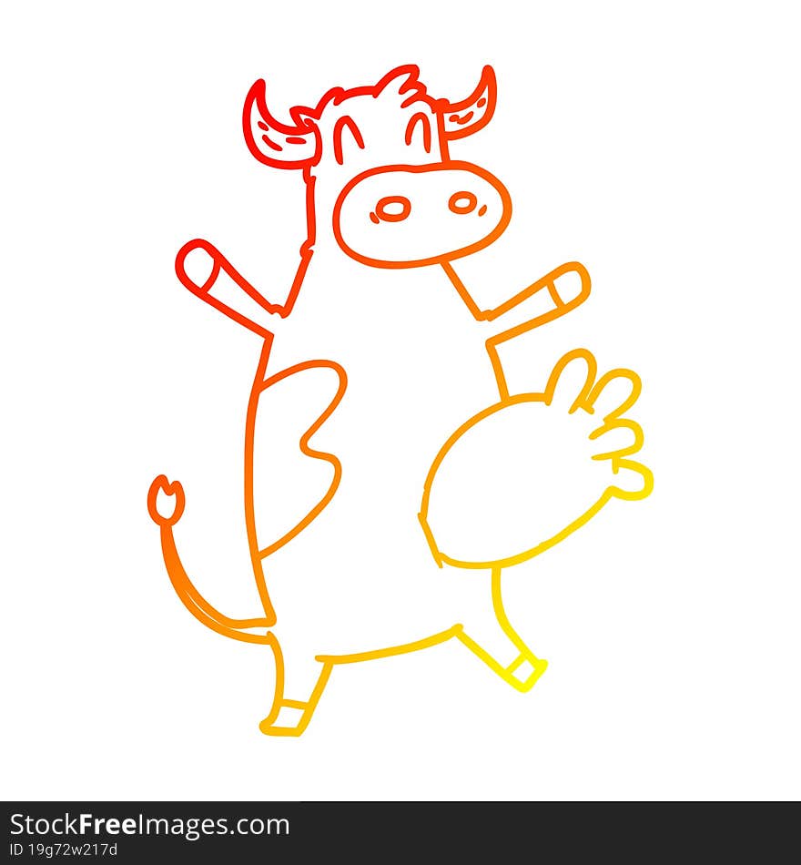 warm gradient line drawing cartoon cow swinging udder