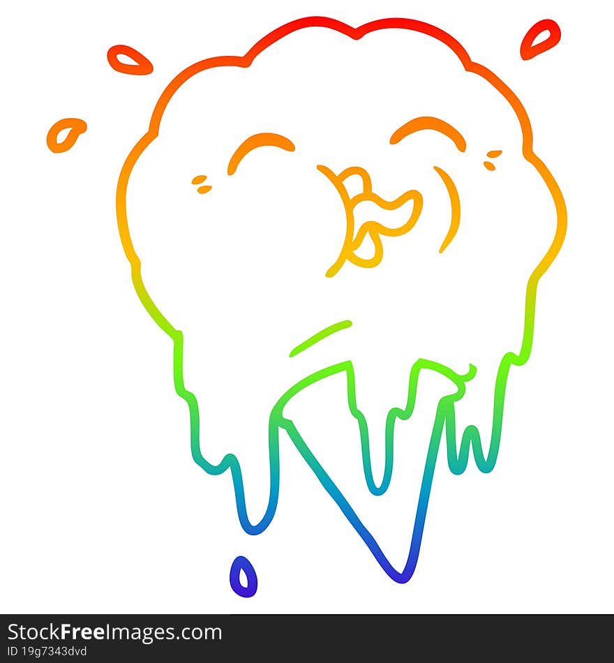 Rainbow Gradient Line Drawing Cartoon Melting Ice Cream