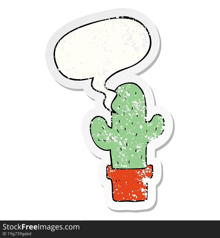 cartoon cactus and speech bubble distressed sticker