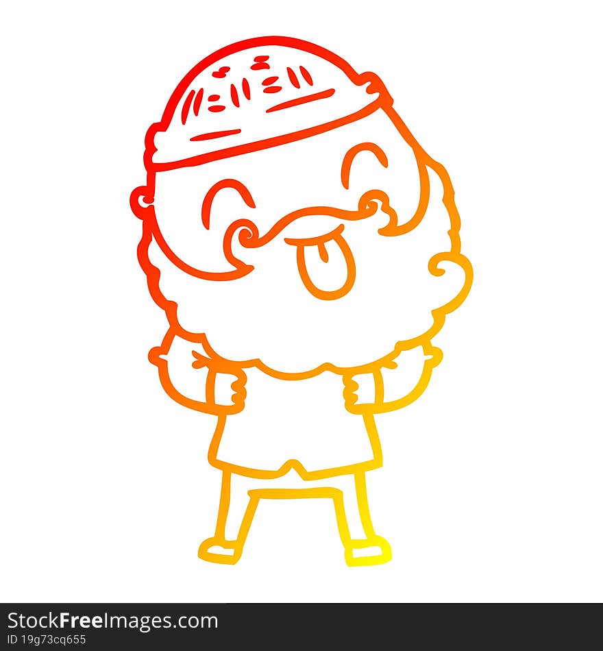 warm gradient line drawing man with beard sticking out tongue