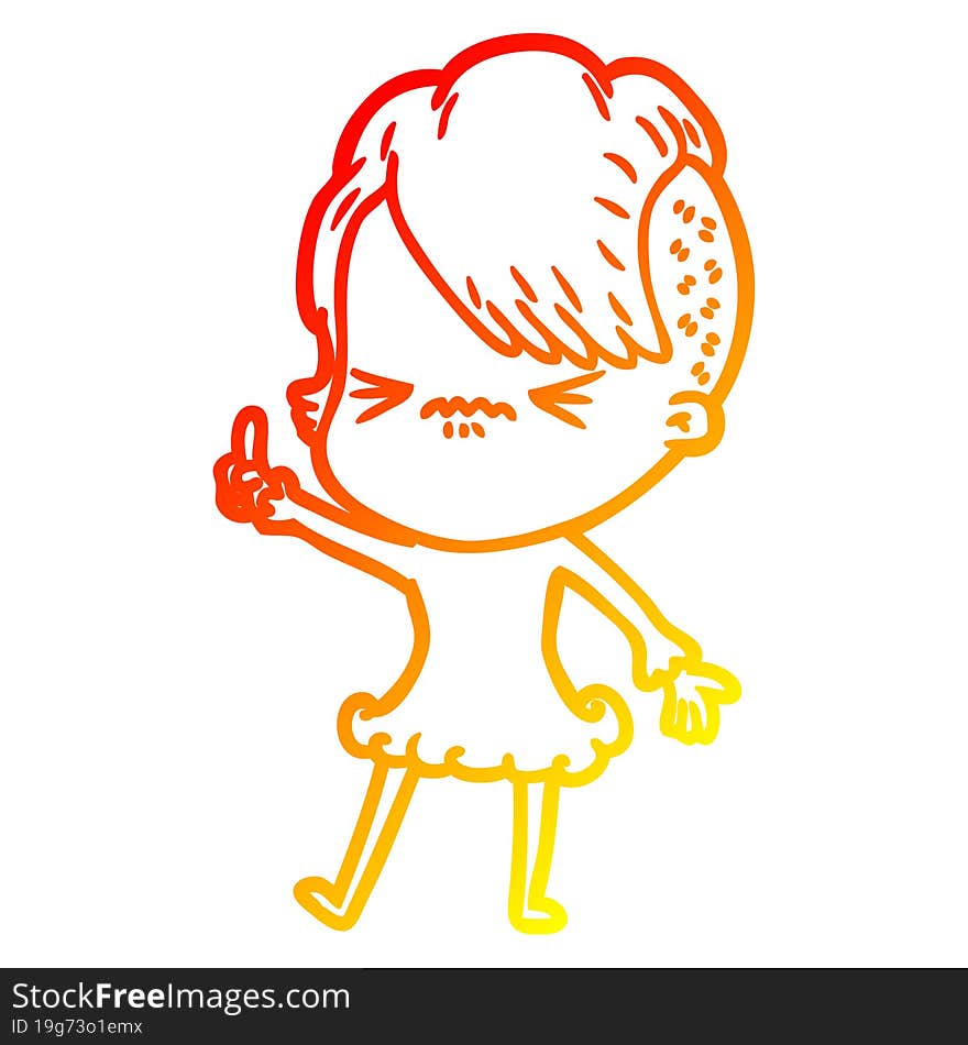 warm gradient line drawing cartoon annoyed hipster girl