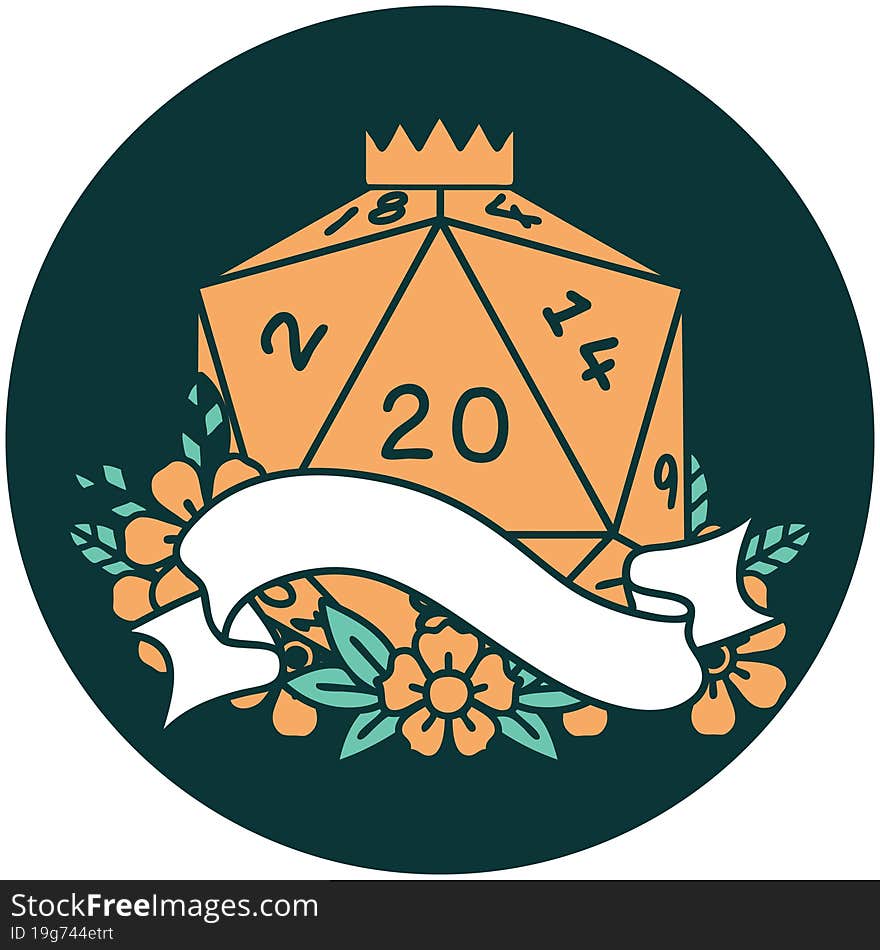 natural twenty D20 dice roll icon