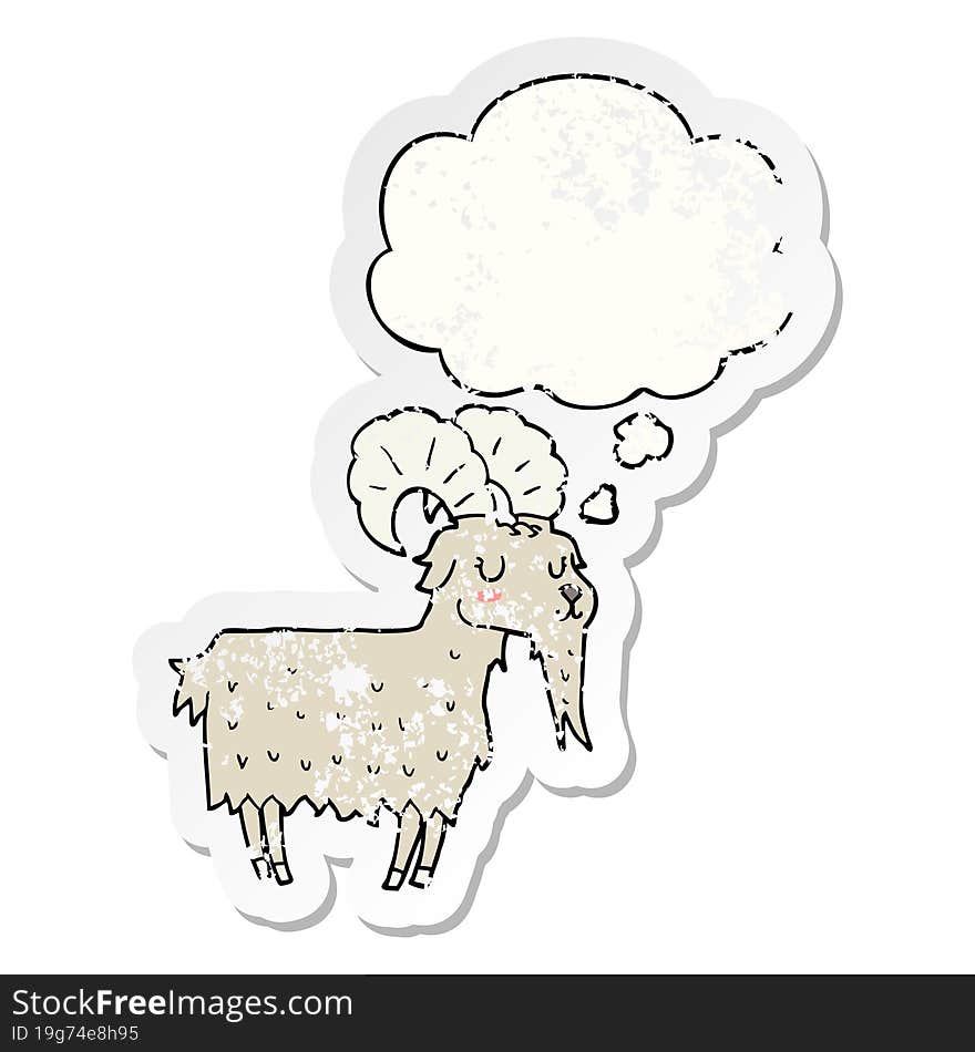 Cartoon Goat And Thought Bubble As A Distressed Worn Sticker