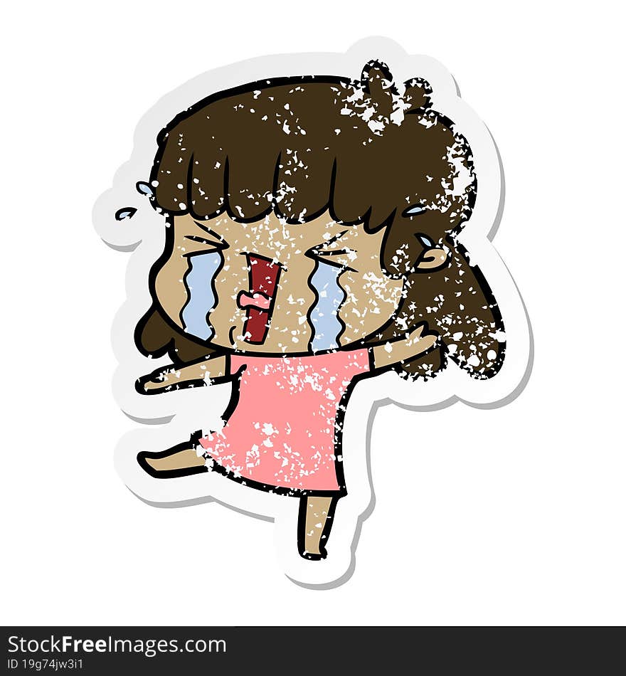 Distressed Sticker Of A Cartoon Woman In Tears