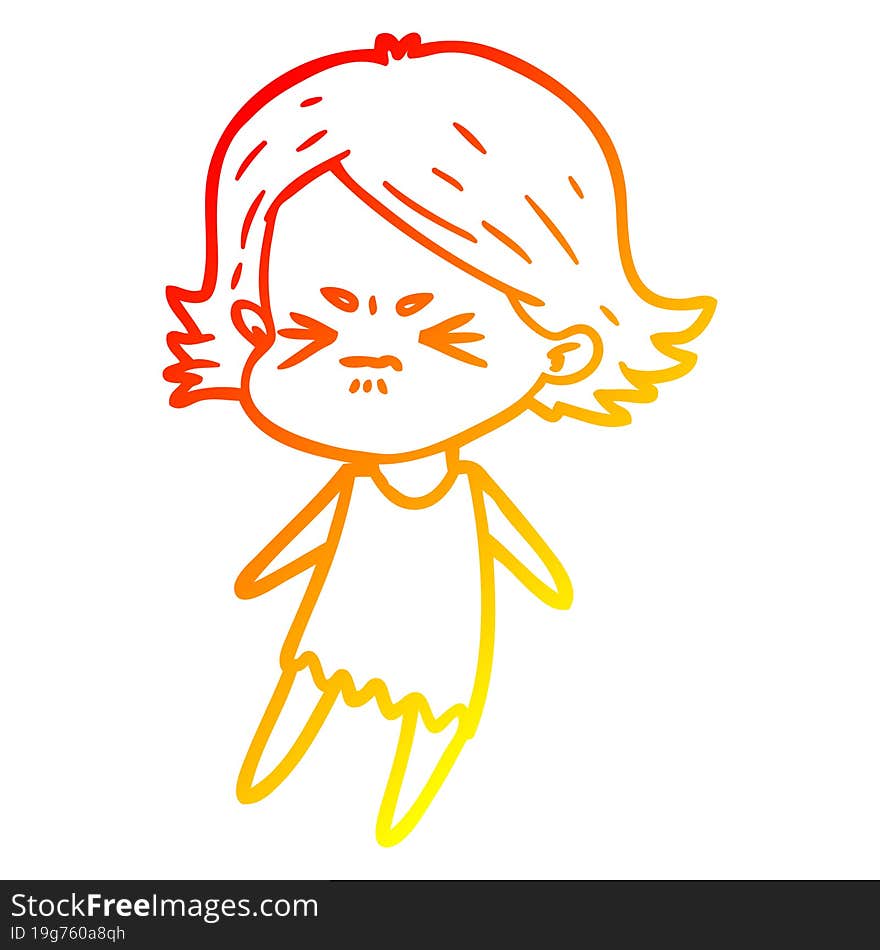 warm gradient line drawing of a cartoon angry woman