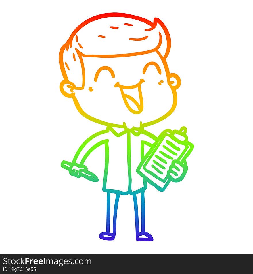 rainbow gradient line drawing of a cartoon happy man