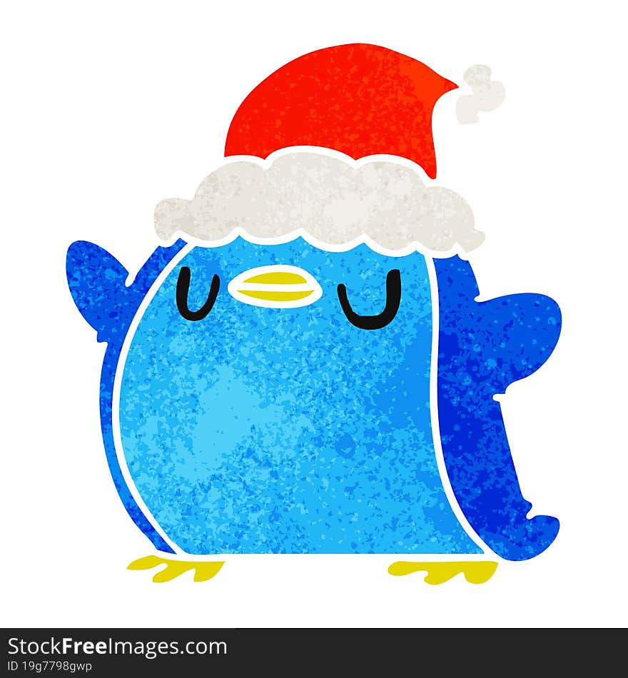 christmas retro cartoon of kawaii penguin