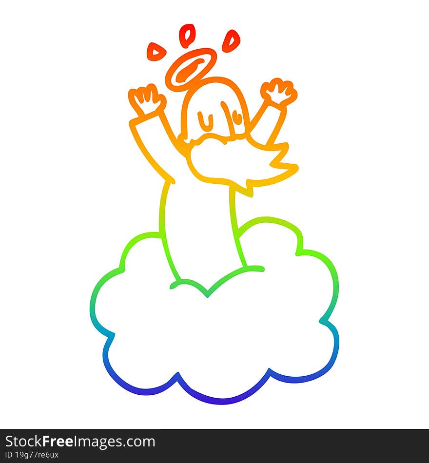 rainbow gradient line drawing cartoon god on cloud