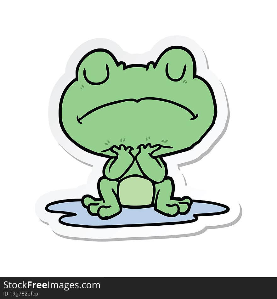 sticker of a cartoon frog in puddle