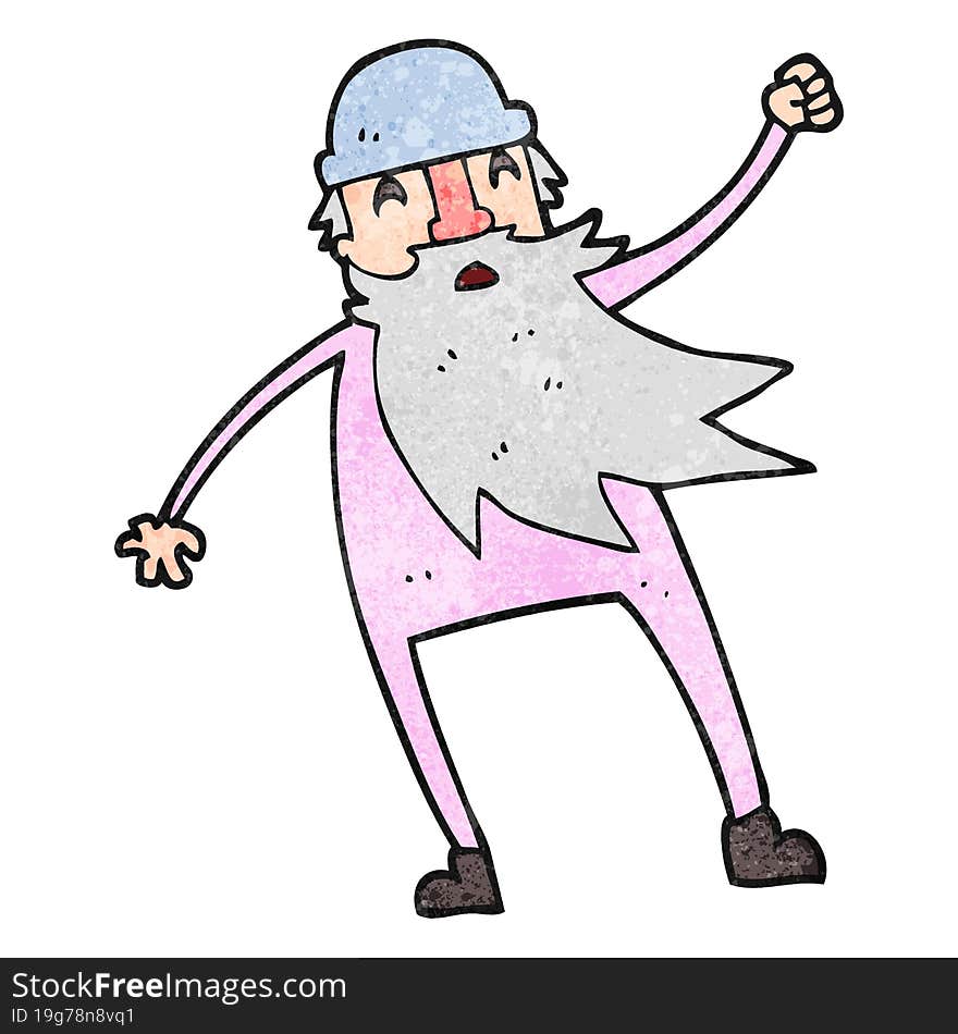 textured cartoon old man in thermal underwear