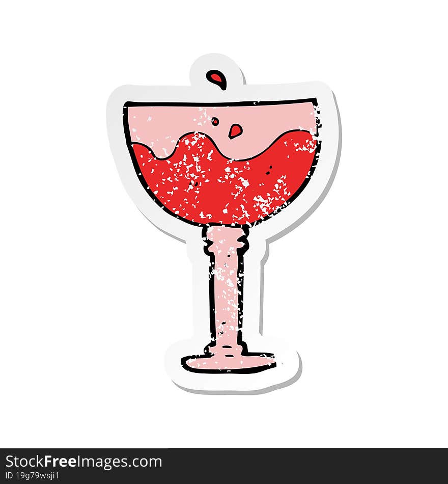 retro distressed sticker of a cartoon glass of wine