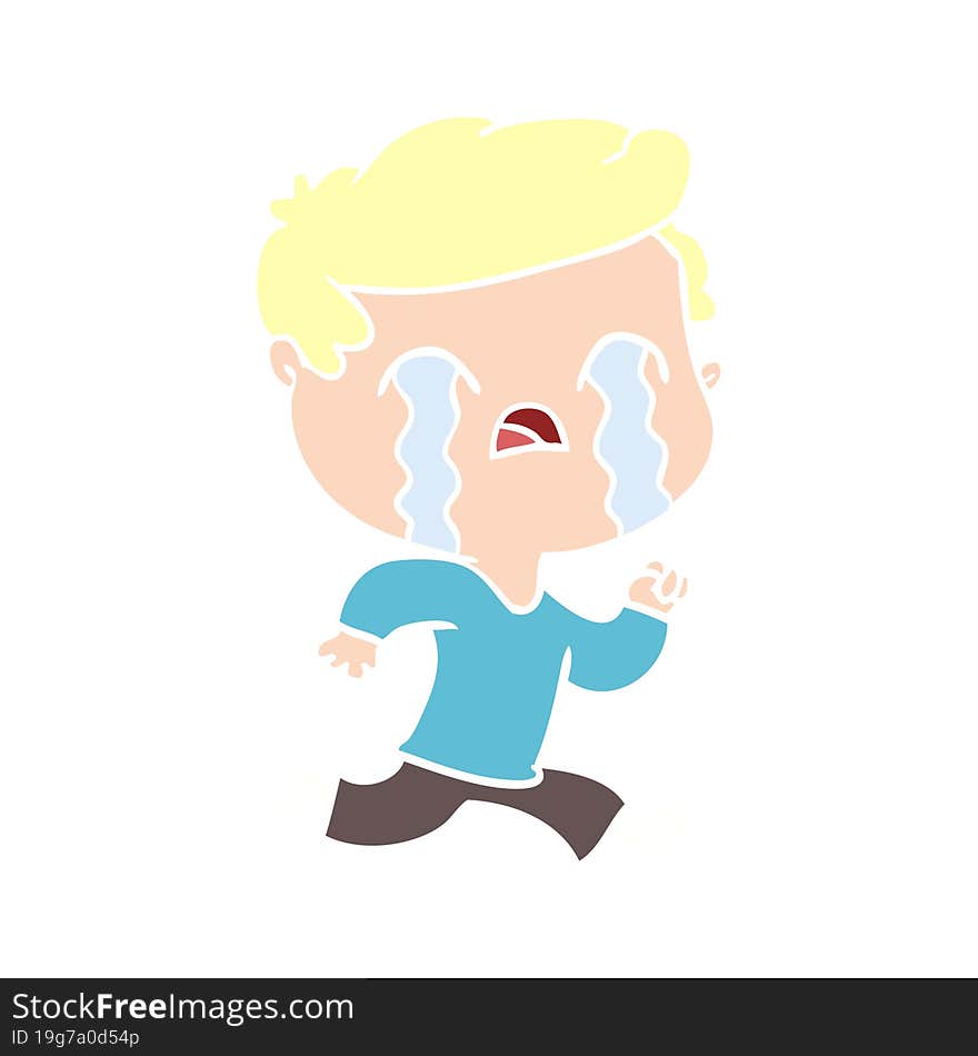 Flat Color Style Cartoon Man Crying