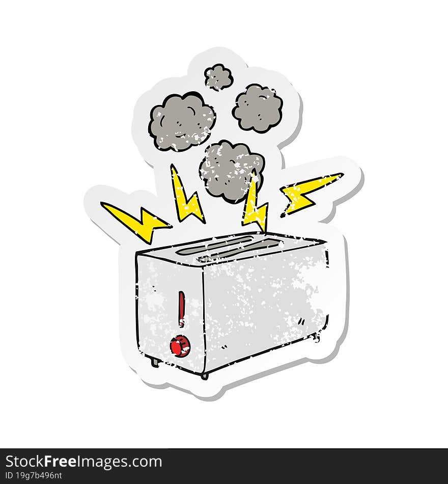 retro distressed sticker of a cartoon faulty toaster