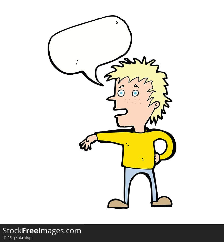 cartoon man making dismissive gesture with speech bubble