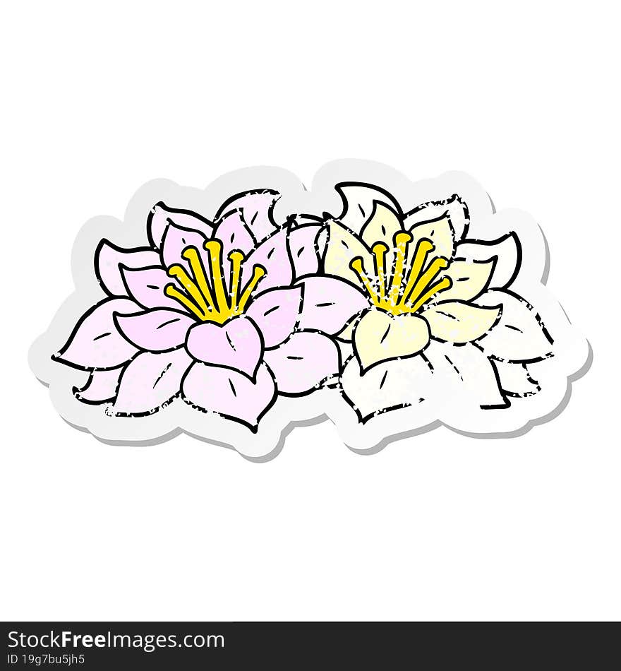 Distressed Sticker Of A Cartoon Flowers