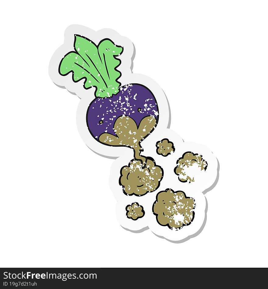 retro distressed sticker of a cartoon beet