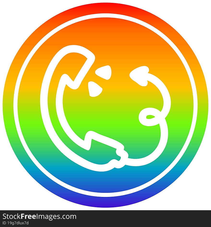 telephone handset with devil tail circular in rainbow spectrum