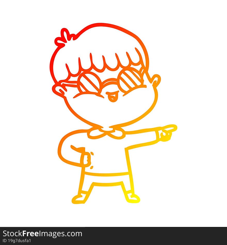 warm gradient line drawing cartoon boy wearing spectacles