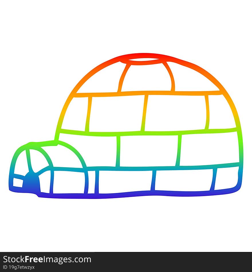 rainbow gradient line drawing cartoon igloo