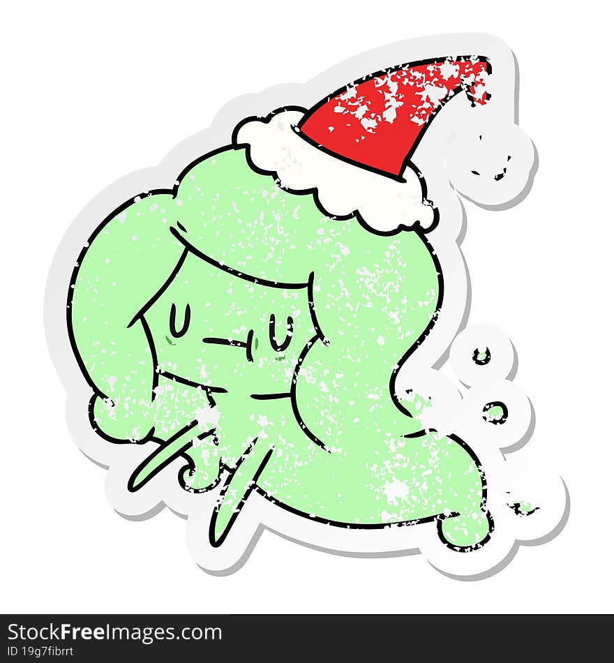 hand drawn christmas distressed sticker cartoon of kawaii ghost