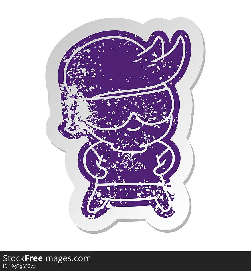 Distressed Old Sticker Kawaii Kid With Shades