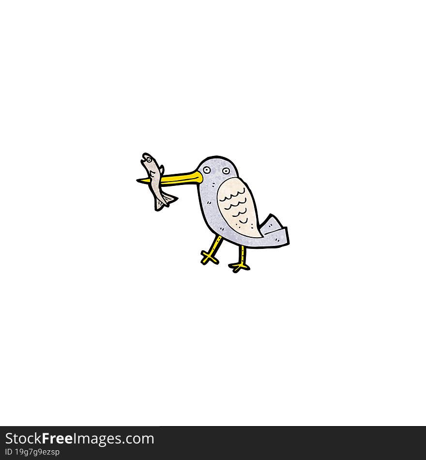 cartoon bird catching fish