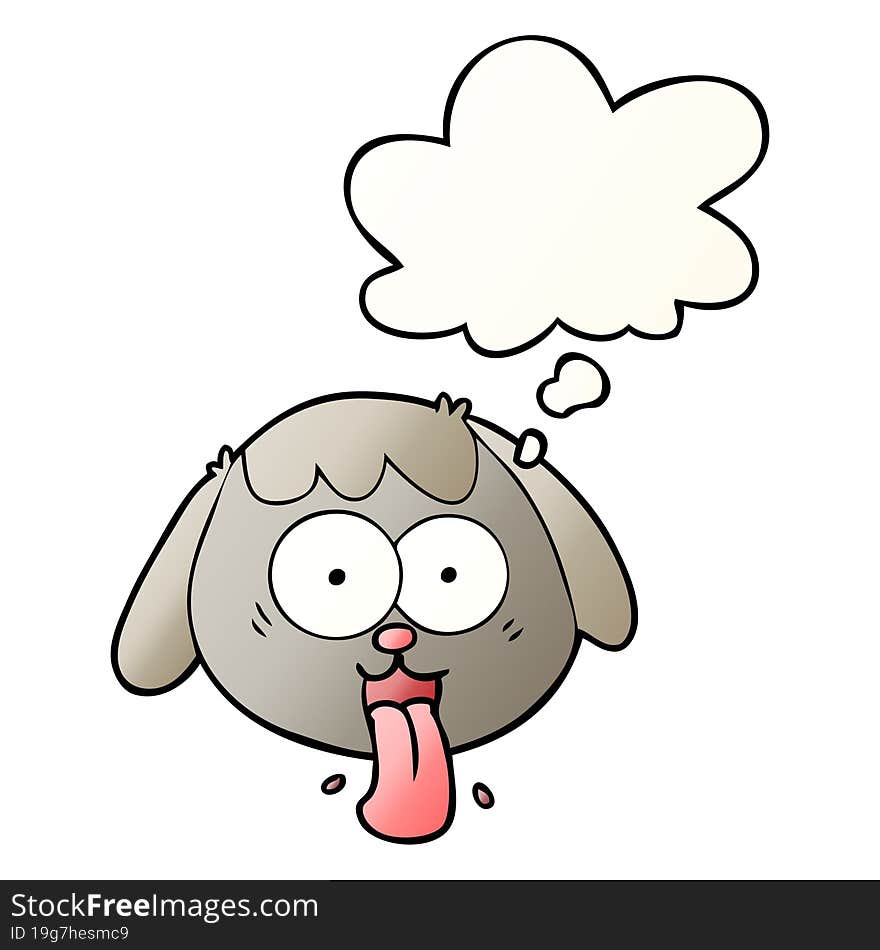 cartoon dog face panting and thought bubble in smooth gradient style