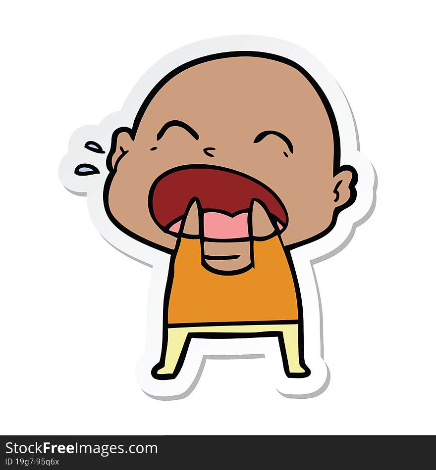 sticker of a cartoon shouting bald man