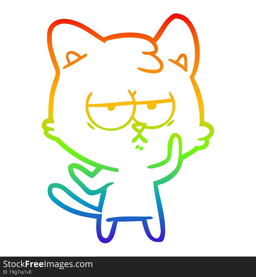 rainbow gradient line drawing bored cartoon cat