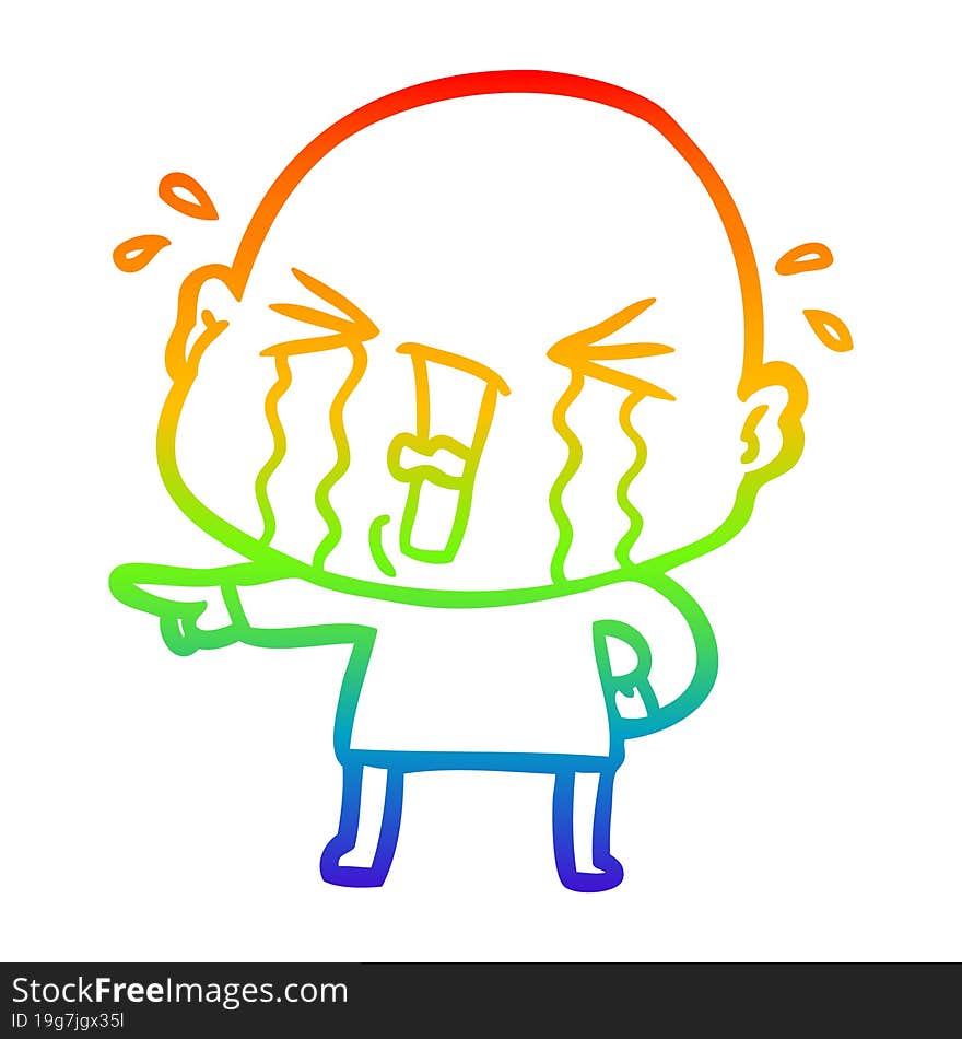 Rainbow Gradient Line Drawing Cartoon Crying Bald Man