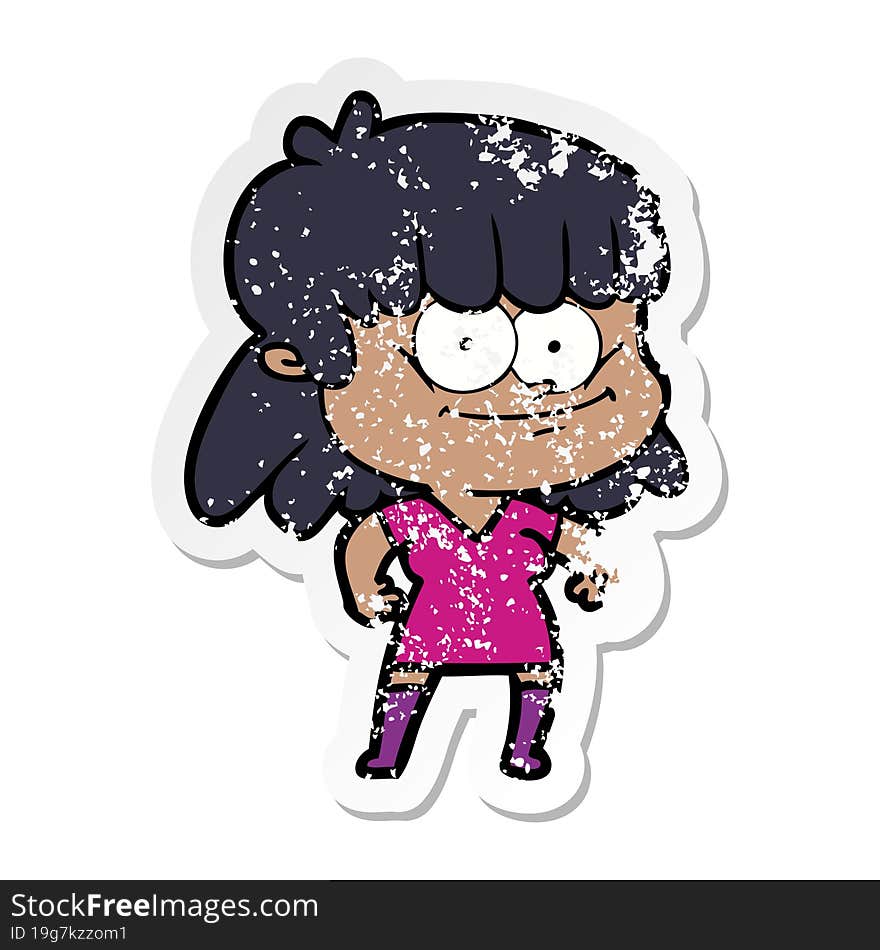 Distressed Sticker Of A Cartoon Girl Smiling